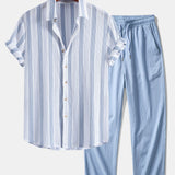 Textured Striped Shirt & Crinkle Textured Straight Leg Pants Set