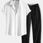 Muscle Fit Ribbed Shirt & Elastic Waist Straight Leg Trousers Set