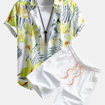 Flower Plants Print Shirt & Swim Shorts Set