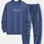 Paris Slogan Print Relax Fit Crew Neck Sweatshirt & Jogging Pants Set