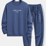 Paris Slogan Print Relax Fit Crew Neck Sweatshirt & Jogging Pants Set