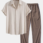 Linen Rayon Blend Shirt & Stripe Straight Leg Linen Pants Set
