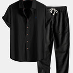 Short Sleeve Linen Shirt & Straight Leg Linen Pants Set