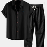 Short Sleeve Linen Shirt & Straight Leg Linen Pants Set