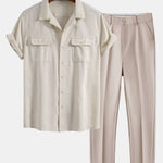 Linen Cuban Shirt with Pockets & Slim Fit Tapered Trousers Set