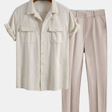 Linen Cuban Shirt with Pockets & Slim Fit Tapered Trousers Set