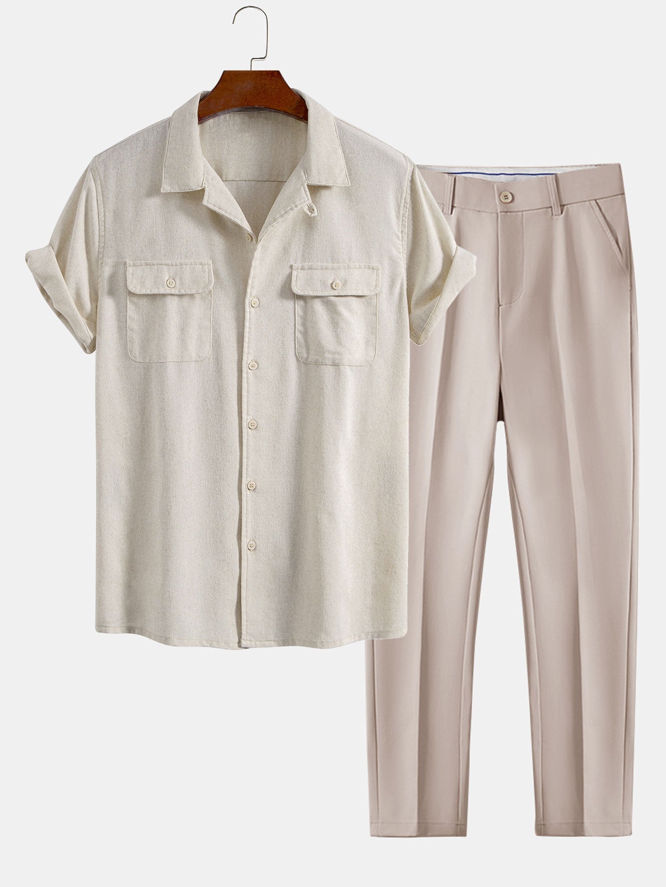 Linen Cuban Shirt with Pockets & Slim Fit Tapered Trousers Set