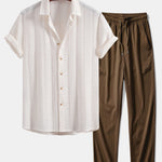 Geometric Jacquard Shirt & Crinkle Textured Straight Leg Pants Set