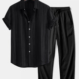 Textured Striped Shirt & Crinkle Textured Straight Leg Pants Set