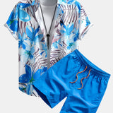 Flower Plants Print Shirt & Swim Shorts Set