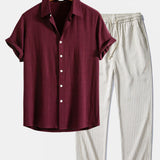 Linen Rayon Blend Shirt & Stripe Straight Leg Linen Pants Set