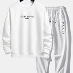 Paris Slogan Print Relax Fit Crew Neck Sweatshirt & Jogging Pants Set
