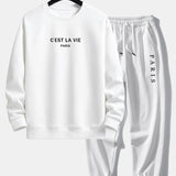 Paris Slogan Print Relax Fit Crew Neck Sweatshirt & Jogging Pants Set
