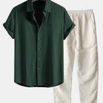 Short Sleeve Linen Shirt & Straight Leg Linen Pants Set