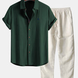 Short Sleeve Linen Shirt & Straight Leg Linen Pants Set