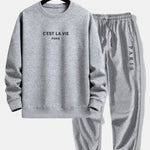 Paris Slogan Print Relax Fit Crew Neck Sweatshirt & Jogging Pants Set