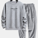 Paris Slogan Print Relax Fit Crew Neck Sweatshirt & Jogging Pants Set