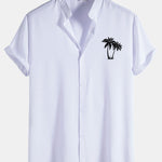 Palm Tree Print Stand Collar Shirt