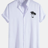 Palm Tree Print Stand Collar Shirt