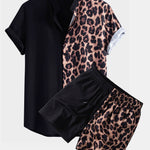 Leopard Patchwork Shirt & Leopard Print Patchwork 6" Shorts Set