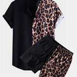 Leopard Patchwork Shirt & Leopard Print Patchwork 6" Shorts Set