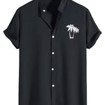 Palm Tree Print Stand Collar Shirt