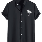 Palm Tree Print Stand Collar Shirt