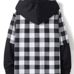 Contrast Plaid Drawstring Hooded Shirt