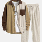 Corduroy Patchwork Shirt & Straight Leg Corduroy Pants Set