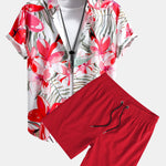 Flower Plants Print Shirt & Swim Shorts Set