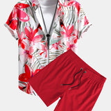 Flower Plants Print Shirt & Swim Shorts Set