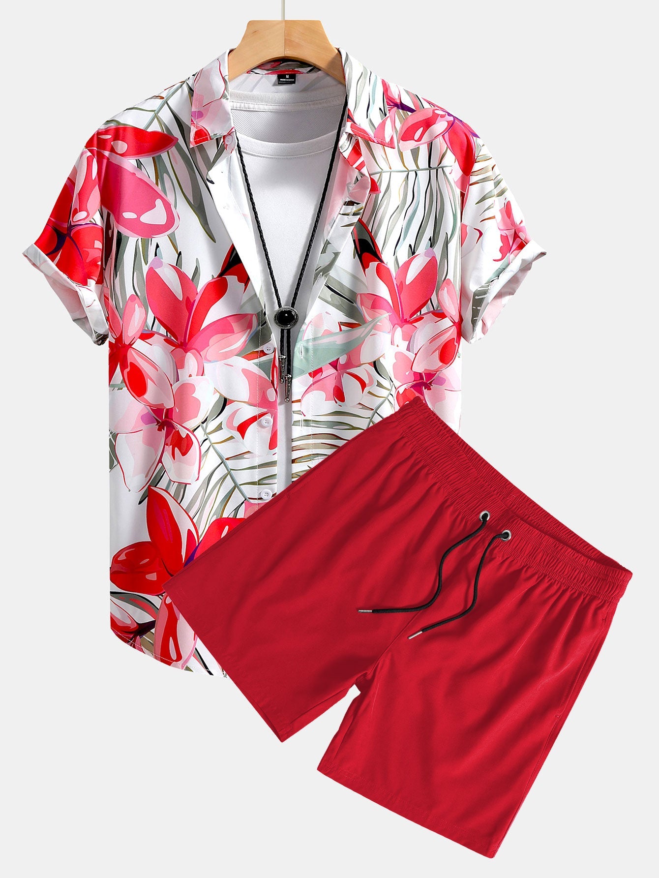 Flower Plants Print Shirt & Swim Shorts Set