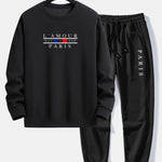 Paris Slogan Print Relax Fit Crew Neck Sweatshirt & Jogging Pants Set
