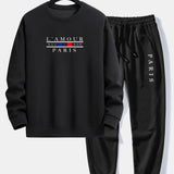 Paris Slogan Print Relax Fit Crew Neck Sweatshirt & Jogging Pants Set