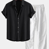 Waffle Shirt & Straight Leg Linen Pants Set
