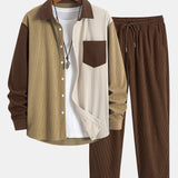 Corduroy Patchwork Shirt & Straight Leg Corduroy Pants Set