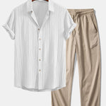 Crinkled Textured Shirt & Crinkle Textured Straight Leg Pants Set
