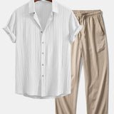 Crinkled Textured Shirt & Crinkle Textured Straight Leg Pants Set