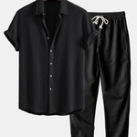 Waffle Shirt & Straight Leg Linen Pants Set