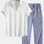 Linen Rayon Blend Shirt & Linen Stripe Straight Leg Pants Set