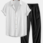 Crinkled Textured Shirt & Crinkle Textured Straight Leg Pants Set