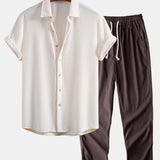 Waffle Shirt & Straight Leg Linen Pants Set