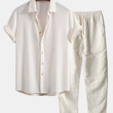 Waffle Shirt & Straight Leg Linen Pants Set