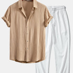 Crinkled Textured Shirt & Crinkle Textured Straight Leg Pants Set