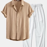 Crinkled Textured Shirt & Crinkle Textured Straight Leg Pants Set