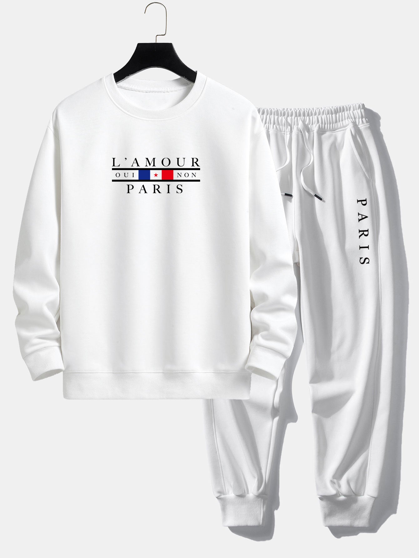 Paris Slogan Print Relax Fit Crew Neck Sweatshirt & Jogging Pants Set