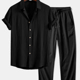 Crinkled Textured Shirt & Crinkle Textured Straight Leg Pants Set
