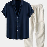 Waffle Shirt & Straight Leg Linen Pants Set