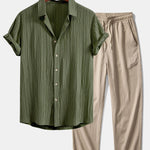 Crinkled Textured Shirt & Crinkle Textured Straight Leg Pants Set