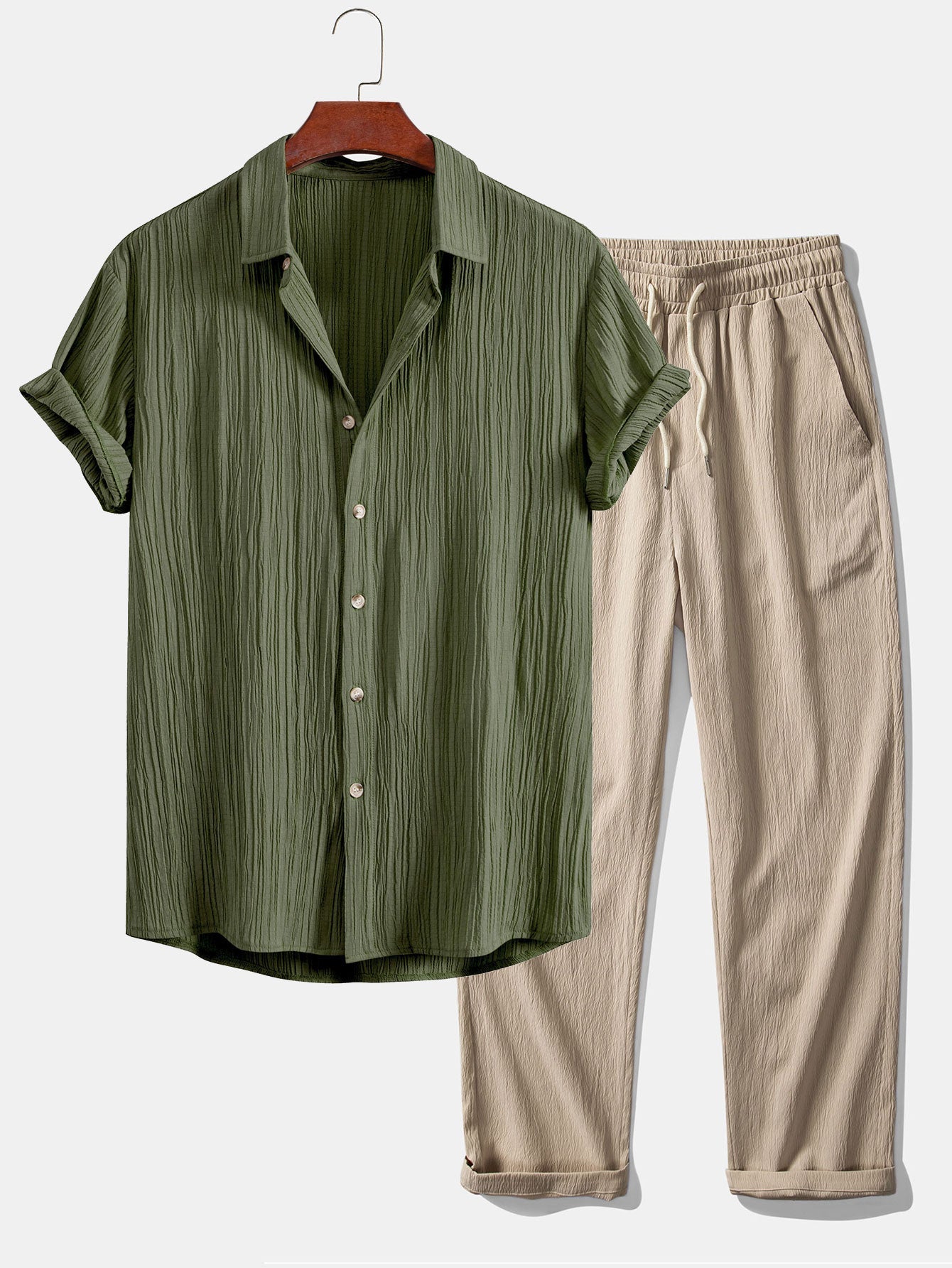 Crinkled Textured Shirt & Crinkle Textured Straight Leg Pants Set